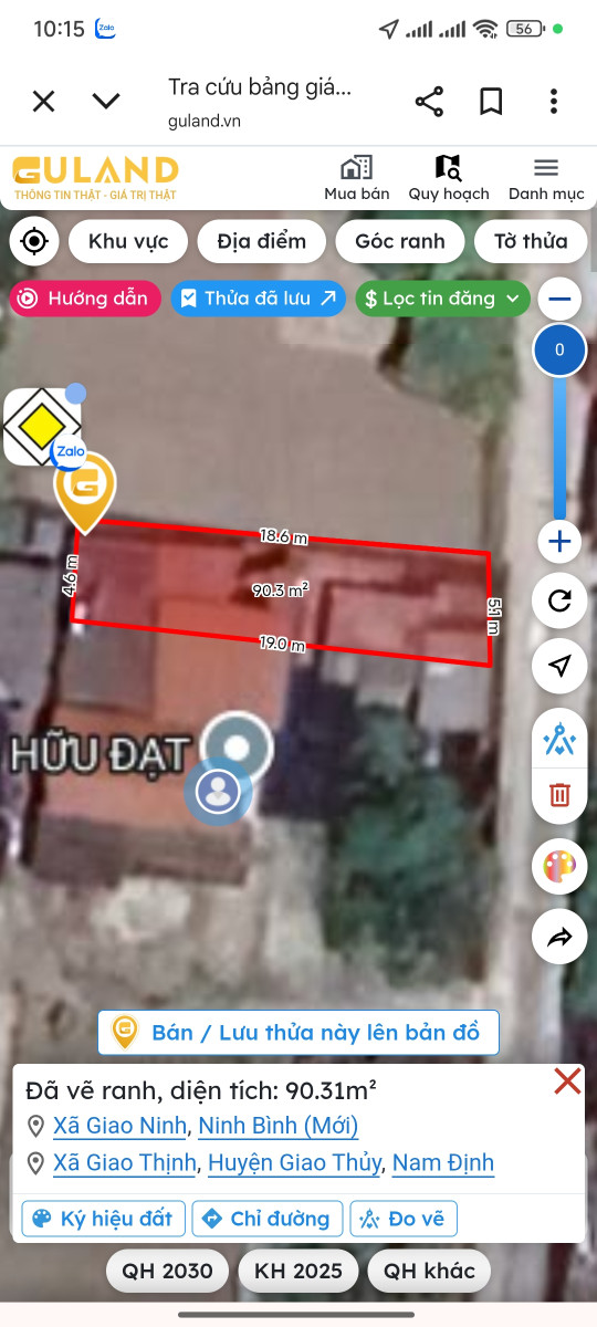 Bán đất 100m² ngang 5m giá 950 triệu Xã Giao Ninh 80m cư