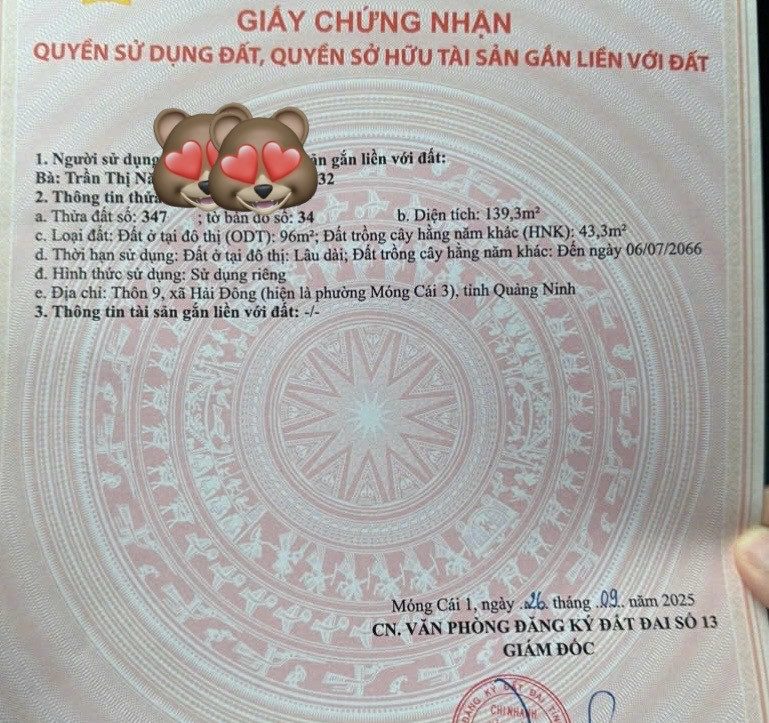 Bán đất 164.5m² có sẵn 96m² thổ cư ngang 5.8m giá 680 triệu tại Xã Hải Đông Thành phố Móng Cái