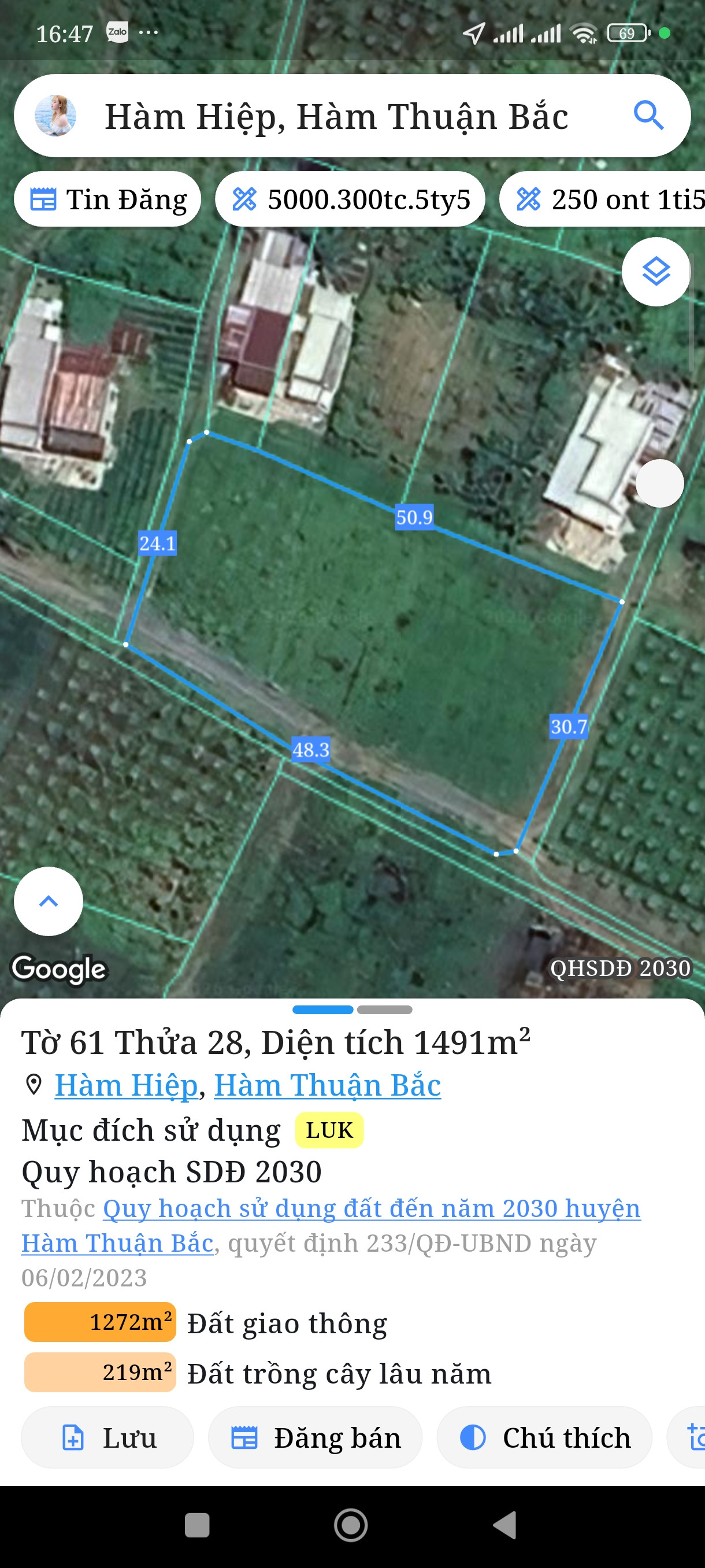 Bán Đất 1490m² giá 860 triệu tại Xã Hàm Hiệp Huyện Hàm Thuận Bắc Bình Thuận