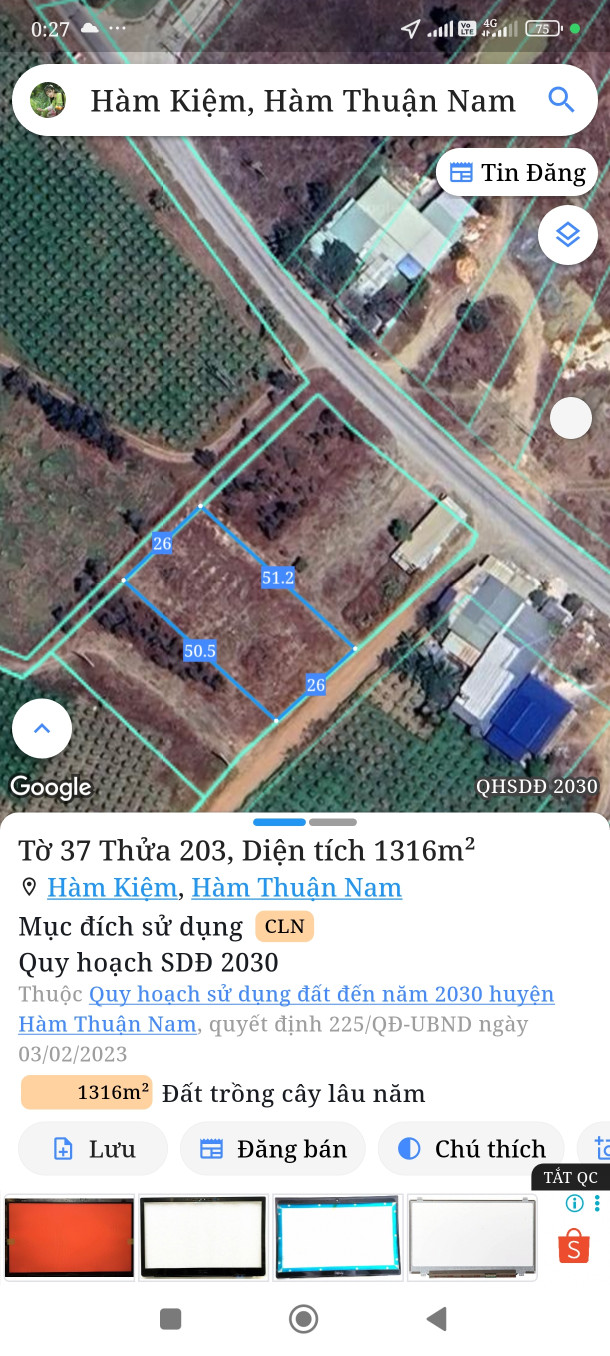 Bán đất 1316m² Xã Hàm Kiệm