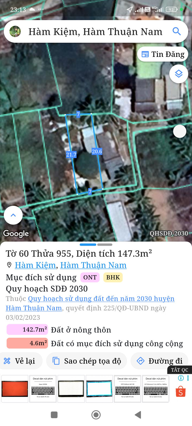 Bán đất 147m² giá 490 triệu Xã Hàm Kiệm