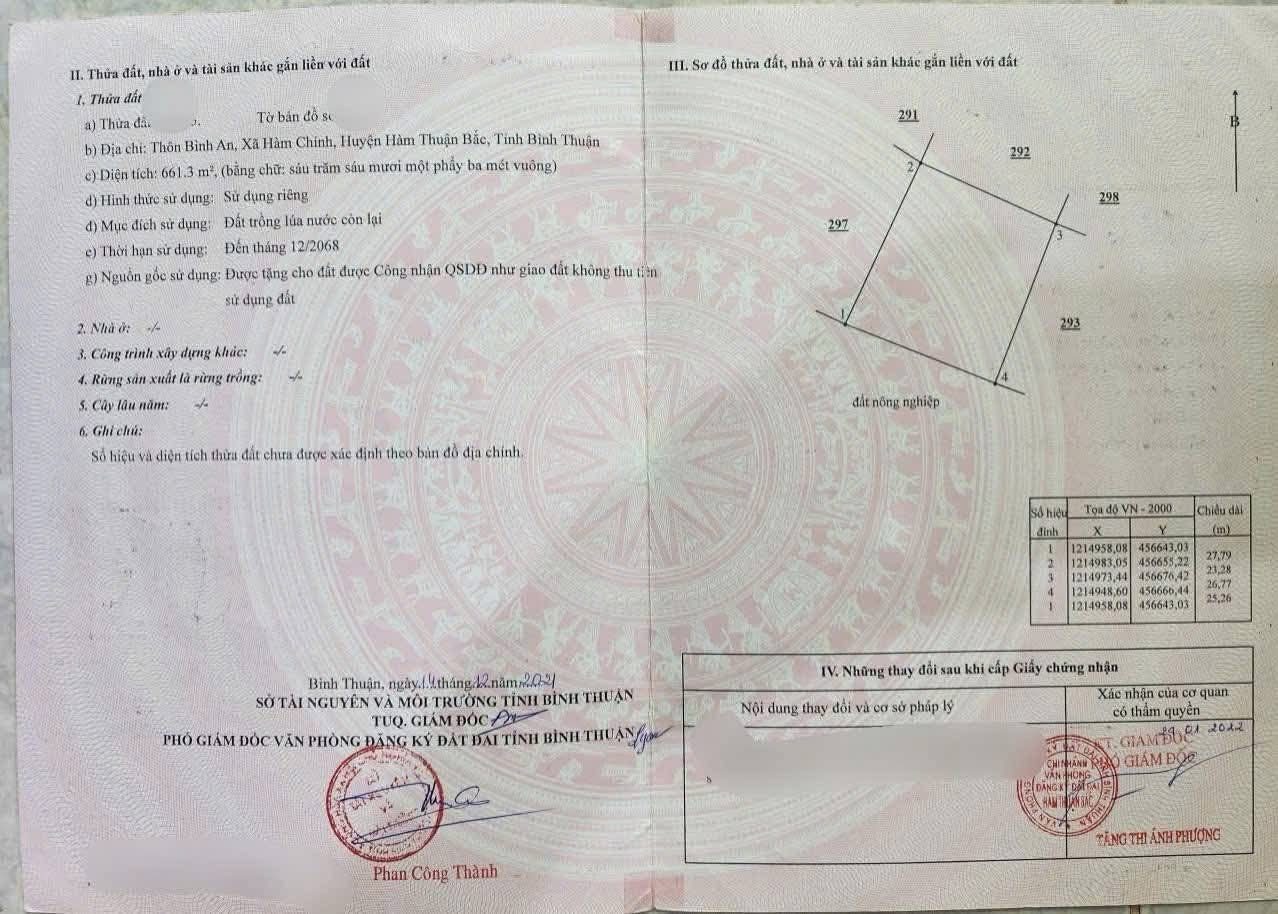 Bán đất 665m² ngang 3m giá 290 triệu tại Xã Hàm Liêm