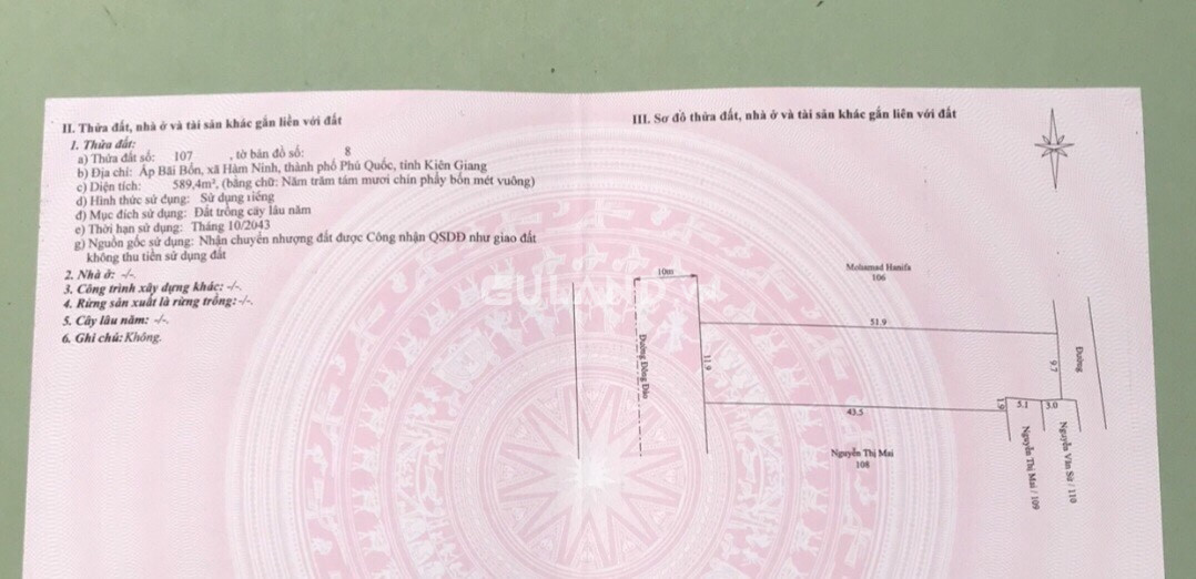 Chính chủ Bán đất mặt tiền lô dt48 xã hàm ninh , tp phú quốc