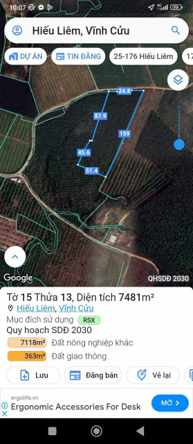 CHÍNH CHỦ CẦN BÁN GẤP LÔ ĐẤT 2,66 HA ĐẤT XÃ TẠI HIẾU LIÊM  - H. VĨNH CỬU - ĐỒNG NAI.