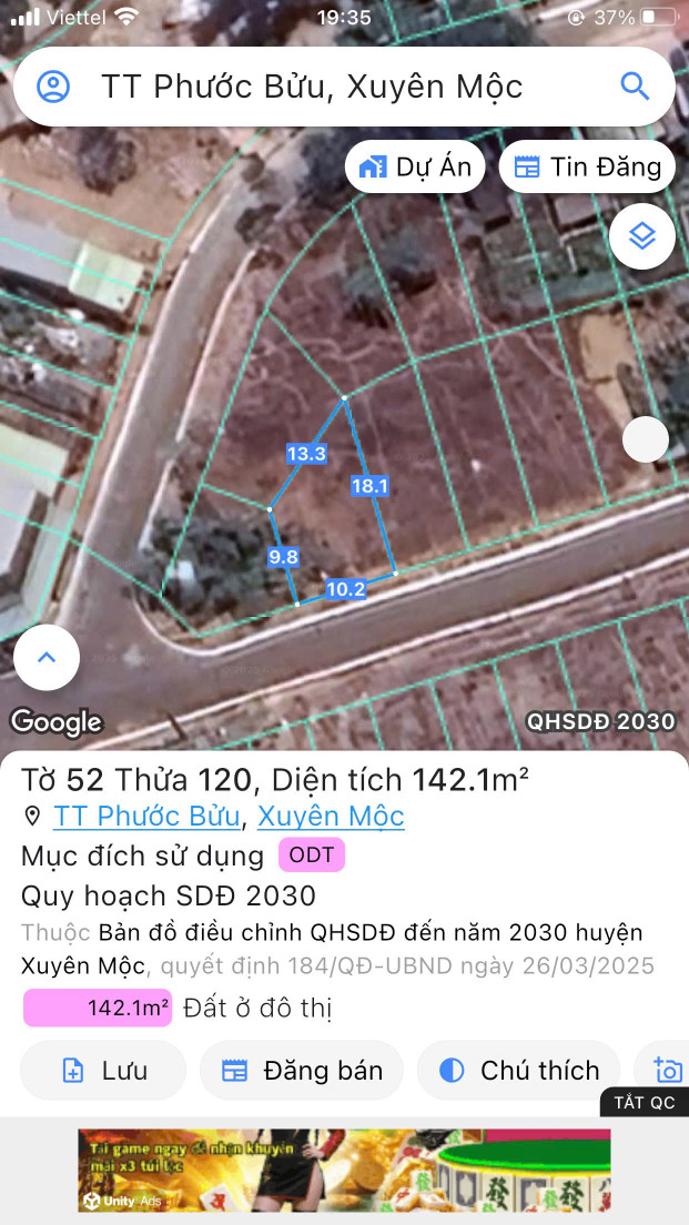 Bán đất 142.1m² ngang 10m giá 3 tỷ Xã Hồ Tràm