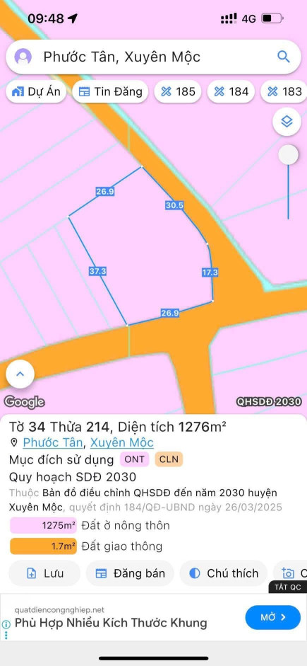 Bán đất 1276,3m² ngang 26.9m giá 5.3 tỷ Xã Hồ Tràm
