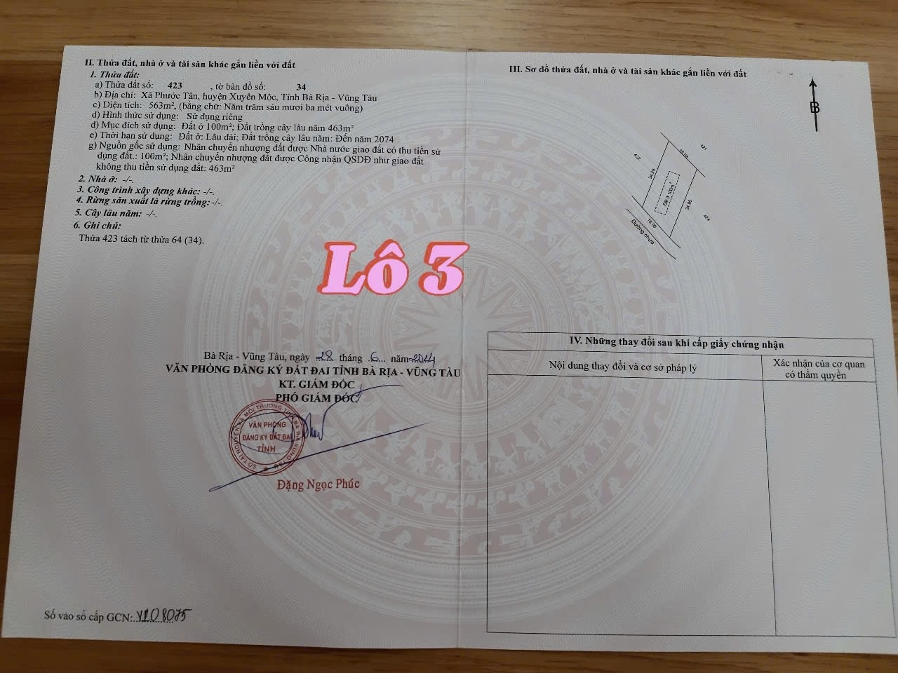 Bán đất 563m² ngang 18m giá 2.68 tỷ Xã Hồ Tràm Xuyên Mộc