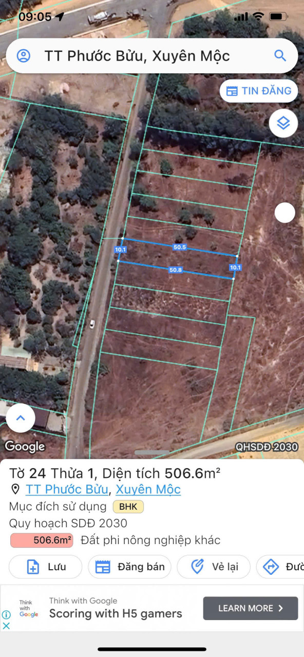 Bán đất 506.6m² ngang 10m giá 2.2 tỷ Xã Hồ Tràm