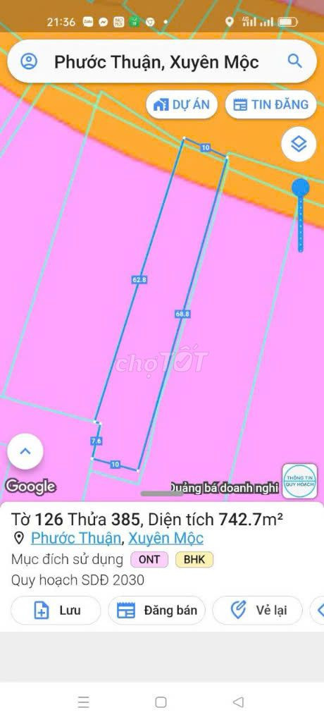 Bán đất 742m² ngang 10m giá 18 tỷ Xã Hồ Tràm