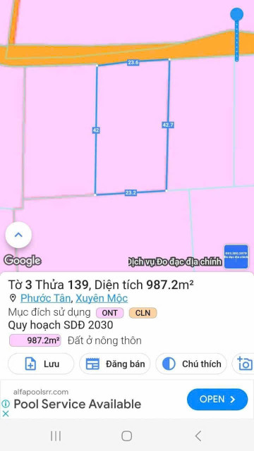 Bán đất 978m² ngang 22m giá 3.2 tỷ Xã Hồ Tràm