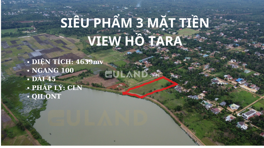 Bán đất 3 mặt tiền view hồ tara 4639 , giá 12 tỷ tại, Xã Hòa Đông, Huyện Krông Pắc, Đắk Lắk
