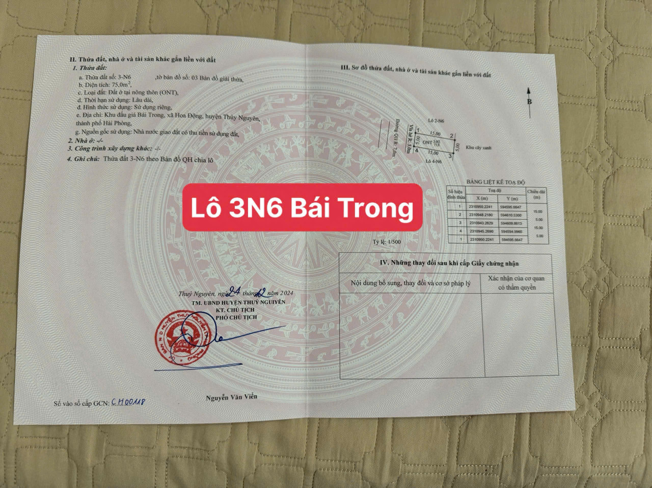 Bán đất 75.4m² đường 12m. ngang 5m giá 3.2 tỷ tại Hoa Động Thuỷ Nguyên. liên hệ 0362558882