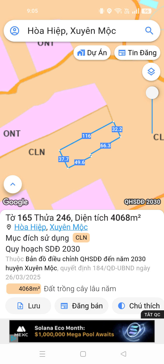 Bán đất 4068m² giá 2.1 tỷ Xã Hòa Hiệp