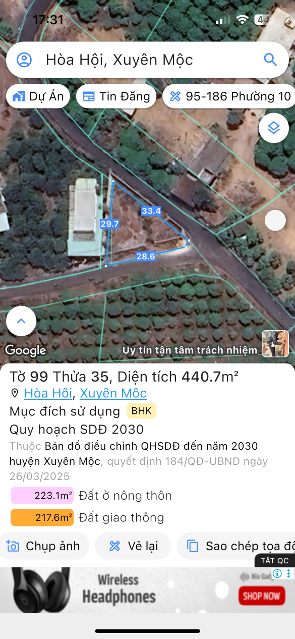 Bán đất 426m² ngang 30m giá 2.55 tỷ Xã Hòa Hội