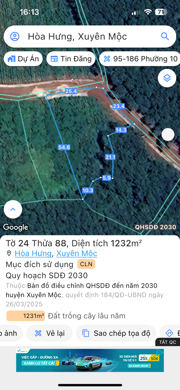 Bán đất 1232,2m² ngang 52m giá 2 tỷ Xã Hòa Hội