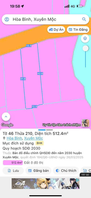 Bán đất 512m² ngang 12m giá 799 triệu Xã Hòa Hội