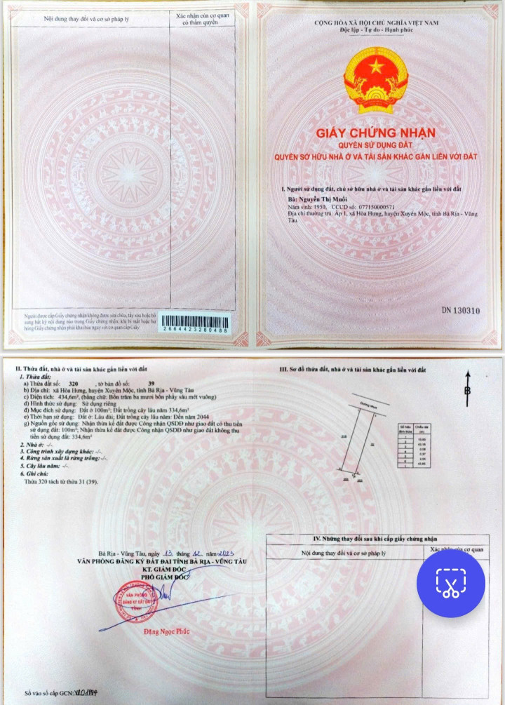 Bán đất 434,6m² ngang 10m giá 1.6 tỷ Xã Hòa Hội