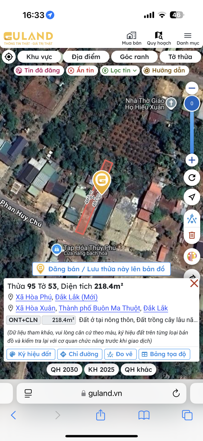 Bán đất 218.4m² giá 1.29 tỷ Xã Hòa Phú