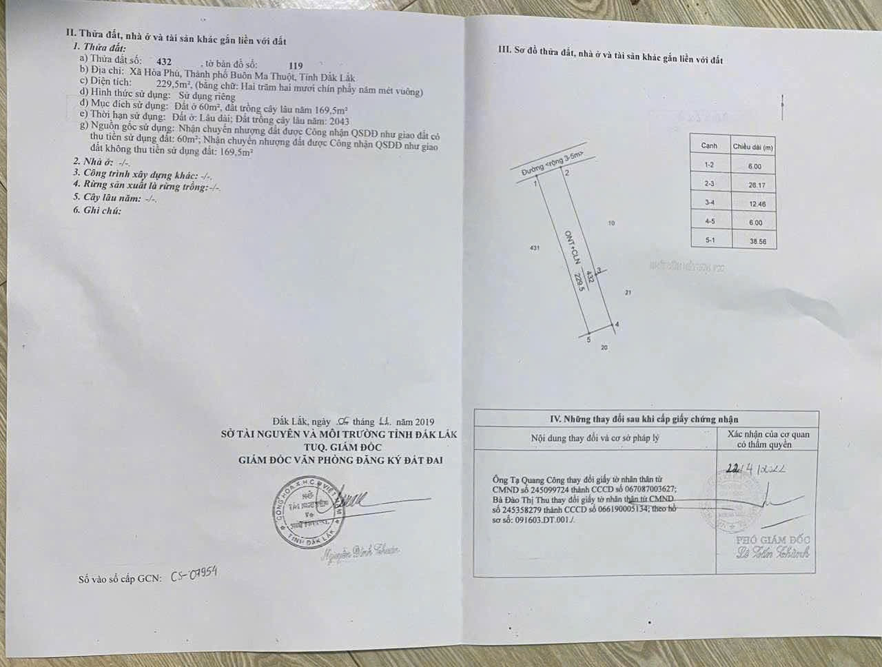 Bán đất 229.5m² 750 triệu tại Xã Hòa Phú Thành phố Buôn Ma Thuột