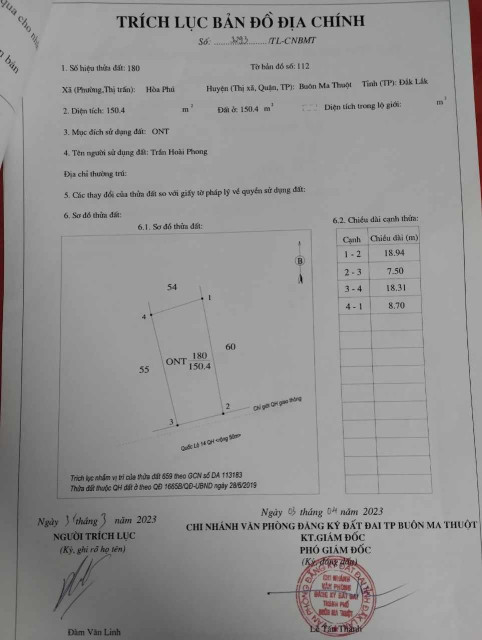 Bán đất mặt tiền QL14 Xã Hòa Phú Thành phố Buôn Ma Thuột