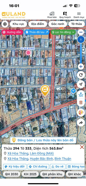 Bán đất 563.8m² giá 12 tỷ Xã Hòa Thắng
