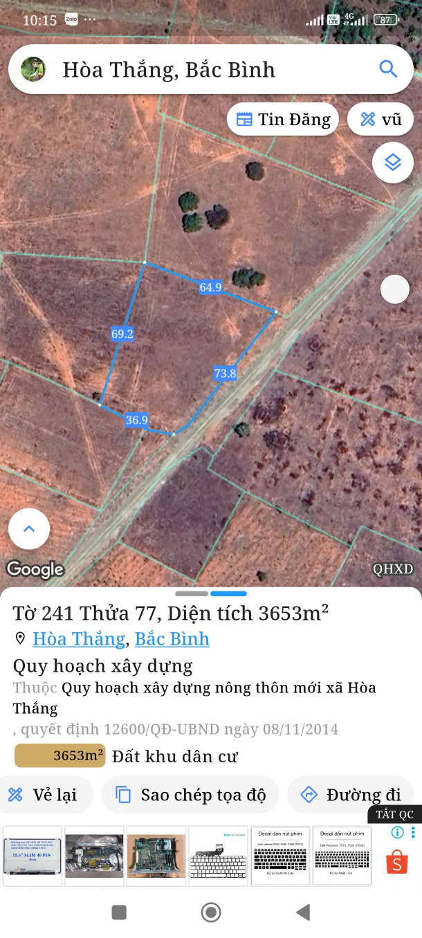 Bán đất 3650m² giá 3 tỷ Xã Hòa Thắng