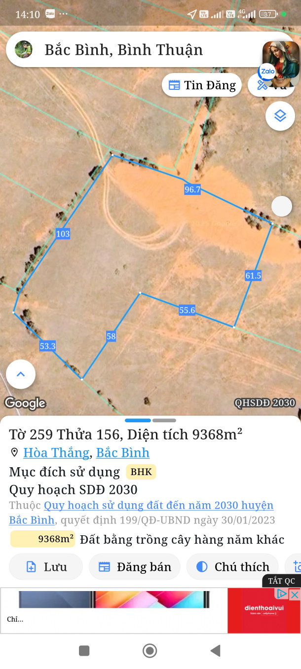 Bán đất 9367m² giá 5.62 tỷ Xã Hòa Thắng