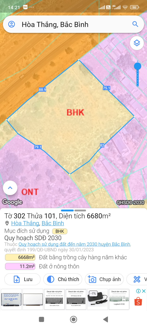 Bán đất 6680m² tại Xã Hòa Thắng Huyện Bắc Bình