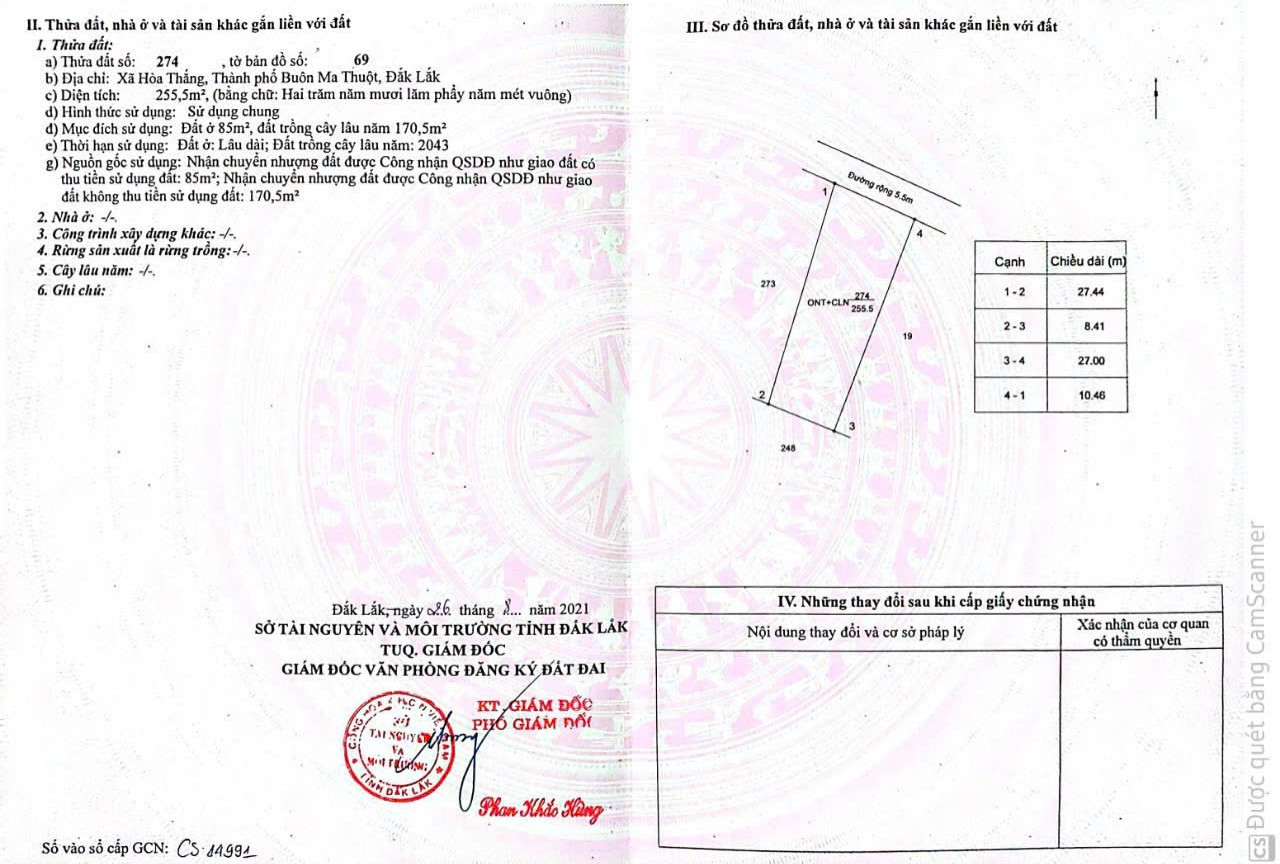Bán đất 255.4m² 1.7 tỷ tại Xã Hòa Thắng Thành phố Buôn Ma Thuột