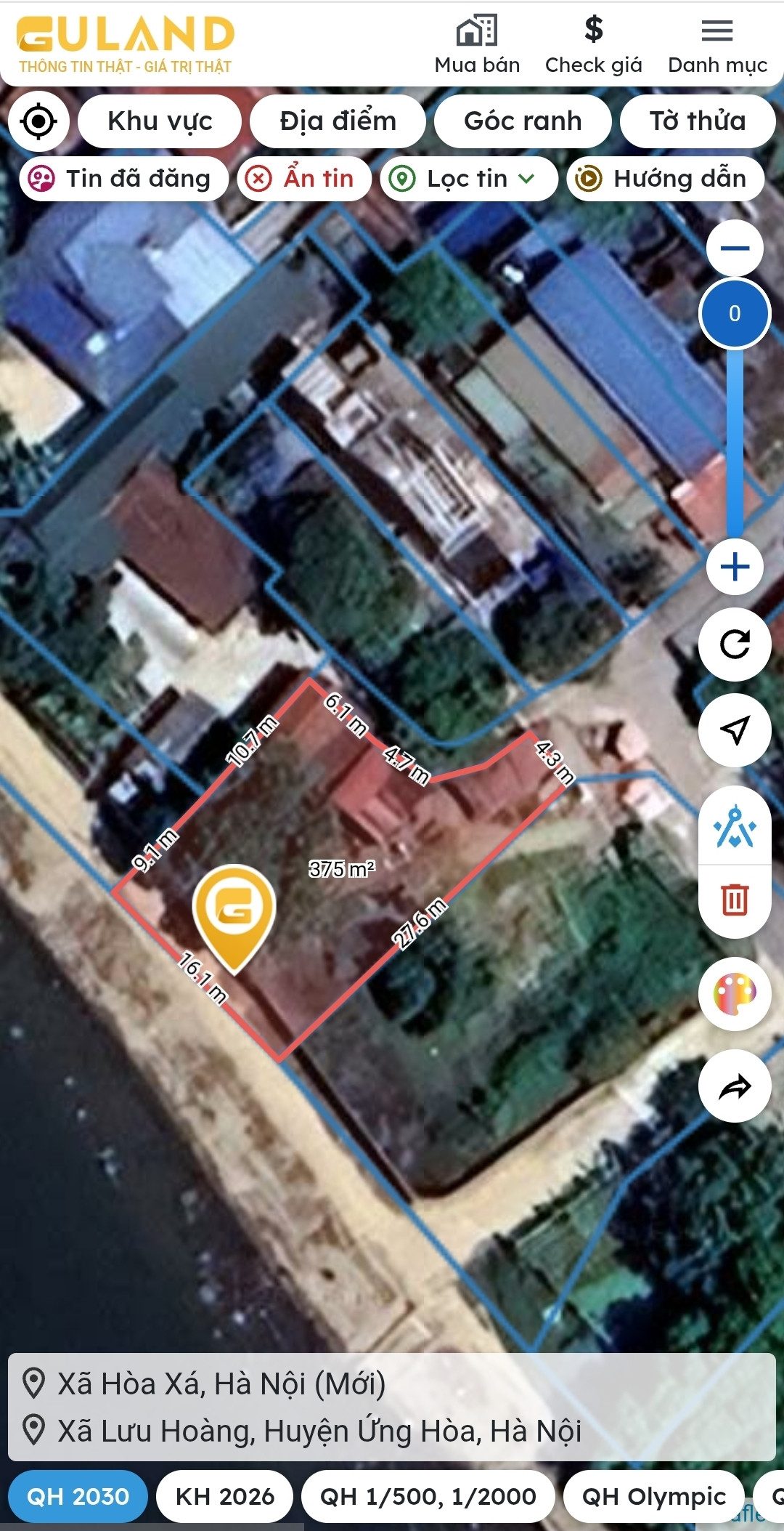 Bán đất 375m² có sẵn 228m² thổ cư ngang 30m giá 10 tỷ tại Xã Hòa Xá