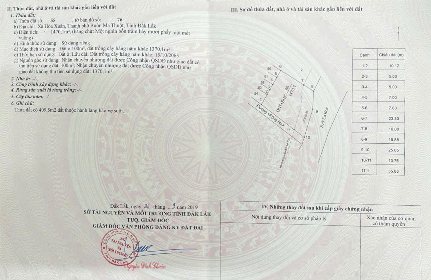 1,5 sào đất thổ cư View Suối ngang 35m giá 1.55 tỷ tại Xã Hòa Xuân Thành phố Buôn Ma Thuột