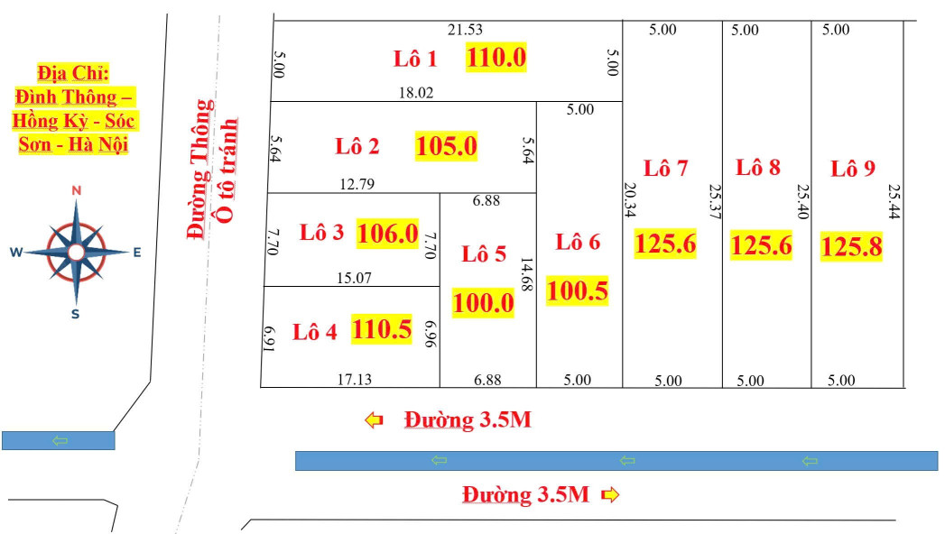 Bán đất 100m² ngang 5m giá 1.8 tỷ tại Xã Hồng Kỳ Huyện Sóc Sơn