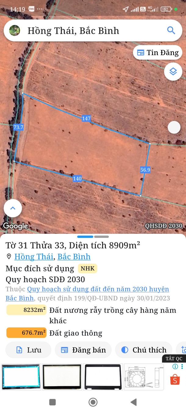 Bán đất 8907m² giá 400 triệu Xã Hồng Thái