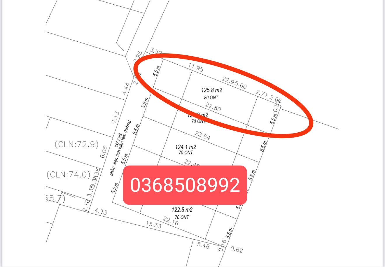 Bán đất 125,8m² ngang 5,5m giá 580 triệu Xã Hợp Thịnh