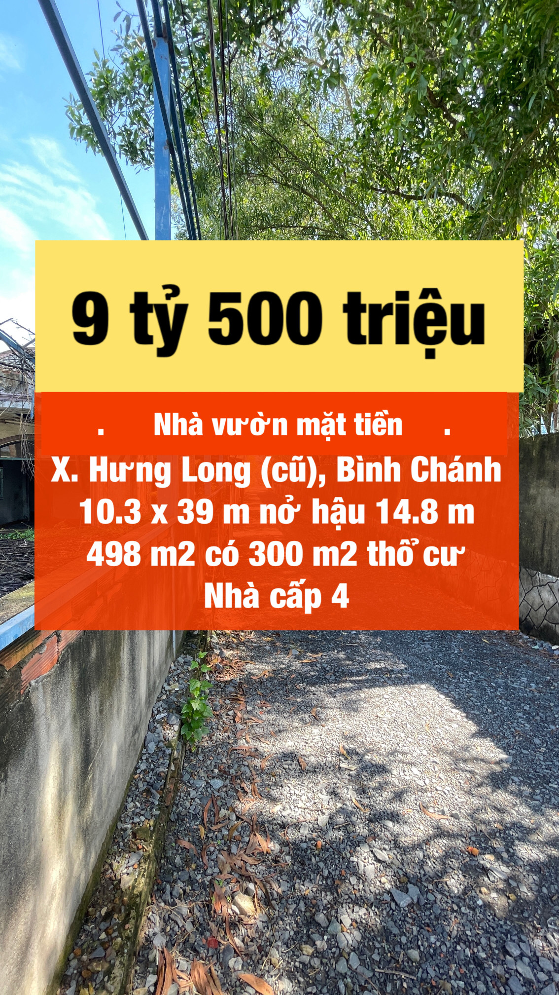 Mặt tiền xã Hưng Long ngang 10m chỉ 9.5 tỷ