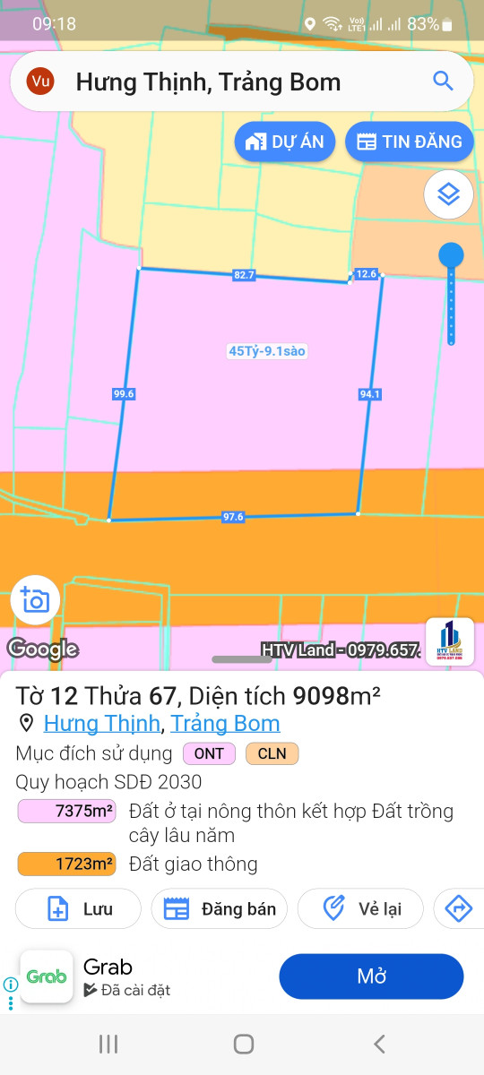 Bán đất 9098m² ngang 98m giá 62 tỷ tại Xã Hưng Thịnh Huyện Trảng Bom