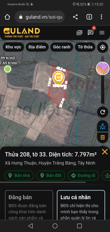 Bán đất nông nghiệp 77000m² , giá 4.3 tỷ tại, Xã Hưng Thuận, Huyện Trảng Bàng, Tây Ninh