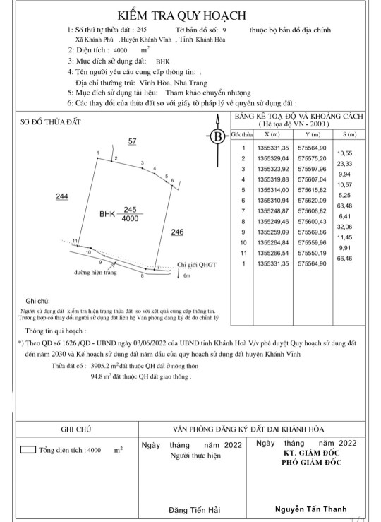 Bán đất 4000m² ngang 60m giá 2.5 tỷ tại Xã Khánh Phú Huyện Khánh Vĩnh