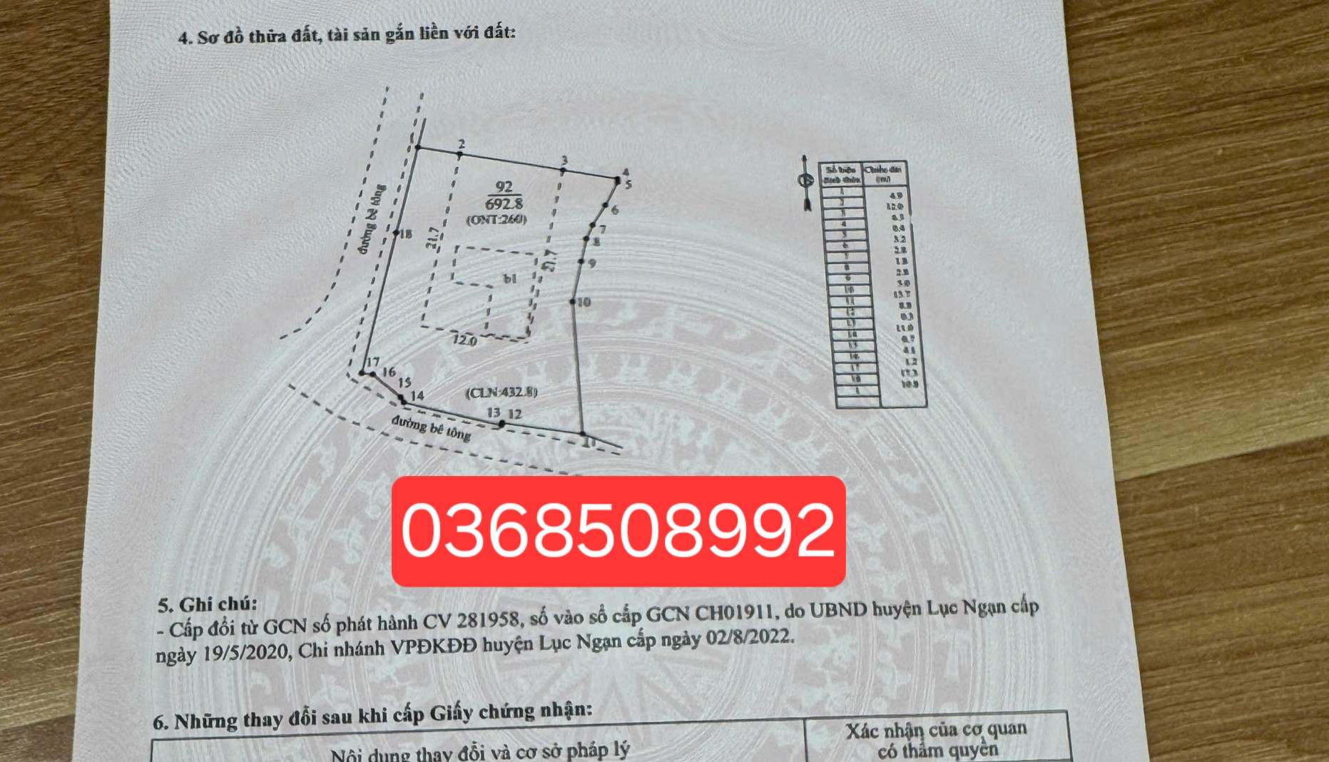 Bán đất 692m² ngang 22mm giá 1.55 tỷ Xã Kiên Lao