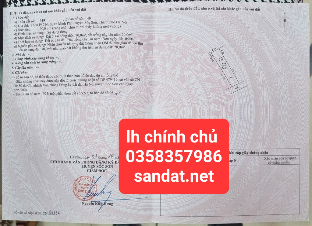 Bán đất 90m² ngang 4.5m giá 165 triệu Xã Kim Anh