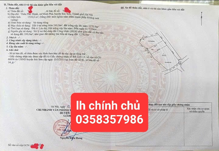 Bán đất 1500m² ngang 240m giá 19.9 tỷ Xã Kim Anh