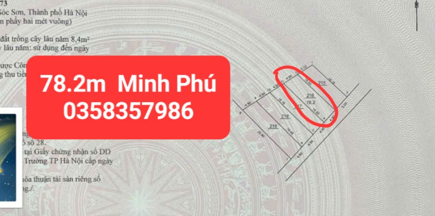 Bán đất 78.2m² có sẵn 69.8m² thổ cư ngang 4.9m giá 1.75 tỷ tại Xã Kim Anh