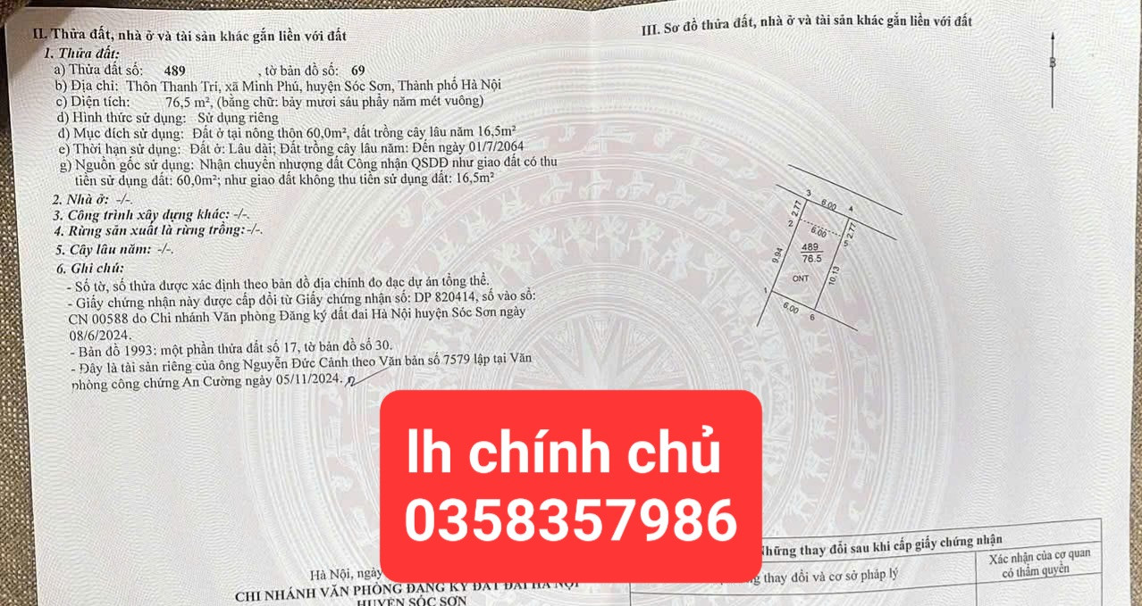 Bán đất 76.5m² ngang 6m giá 1.98 tỷ Xã Kim Anh