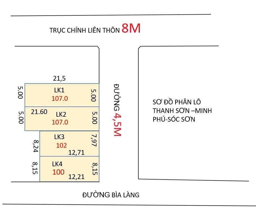 Bán đất 107m² ngang 5m giá 2.3 tỷ Xã Kim Anh