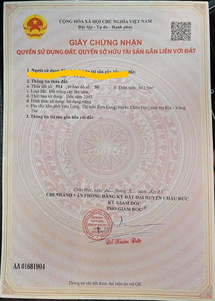 Bán đất 912.5m² ngang 20m giá 970 triệu Xã Kim Long