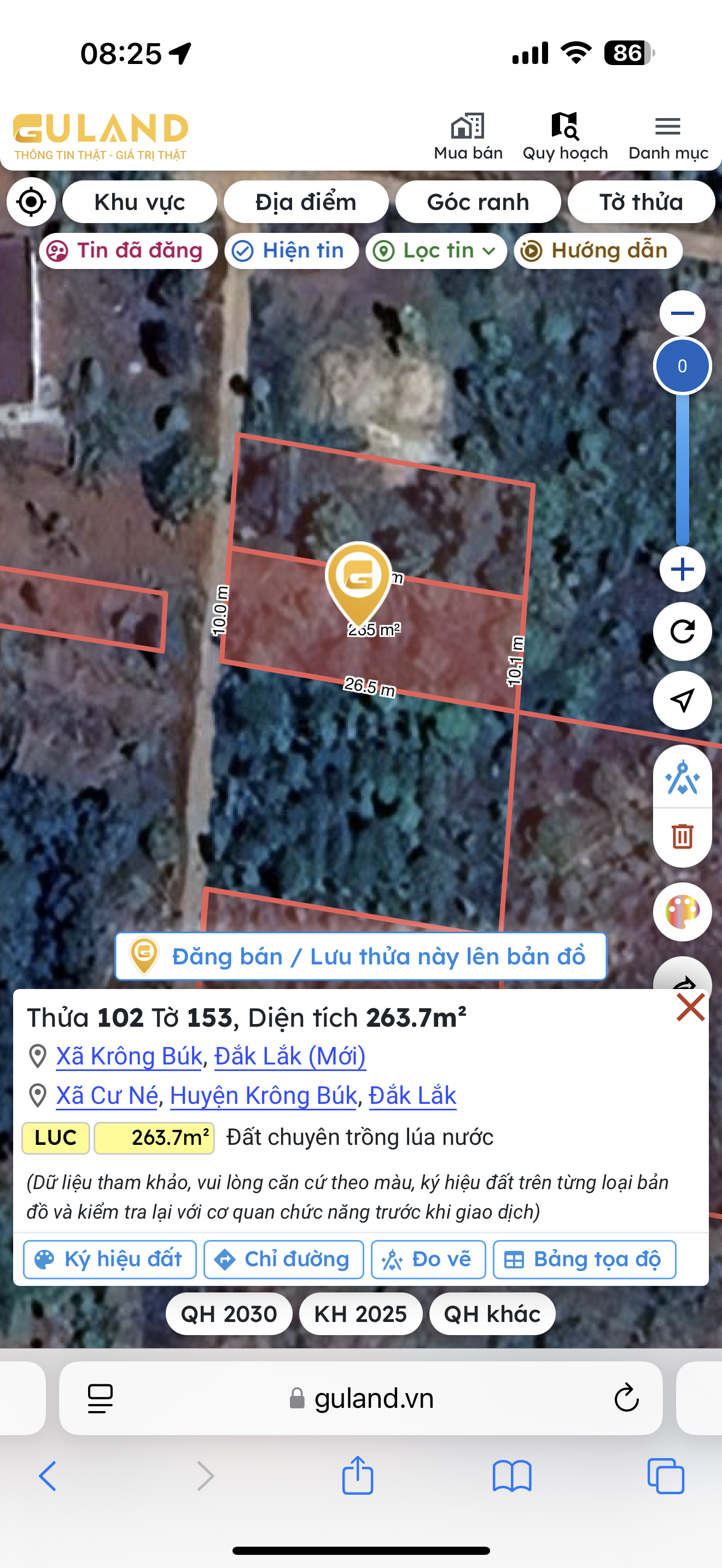 Bán đất 263.7m² giá 400 triệu Xã Krông Búk