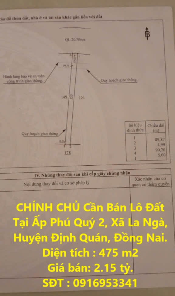 CHÍNH CHỦ Cần Bán Lô Đất Tại Ấp Phú Quý 2, Xã La Ngà, Huyện Định Quán, Đồng Nai.