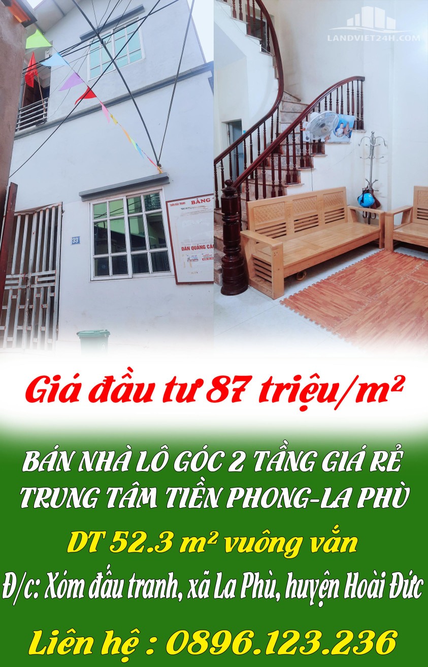 CHÍNH CHỦ BÁN NHÀ LÔ GÓC 2 TẦNG GIÁ RẺ TRUNG TÂM TIỀN PHONG-LA PHÙ