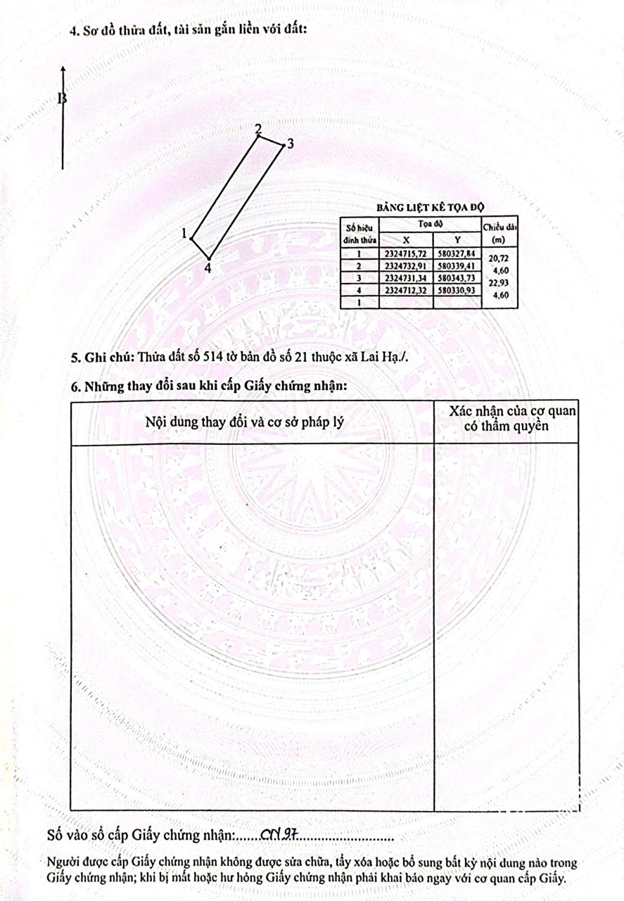 Bán đất 97.9m² 1.05 tỷ tại Xã Lai Hạ Huyện Lương Tài