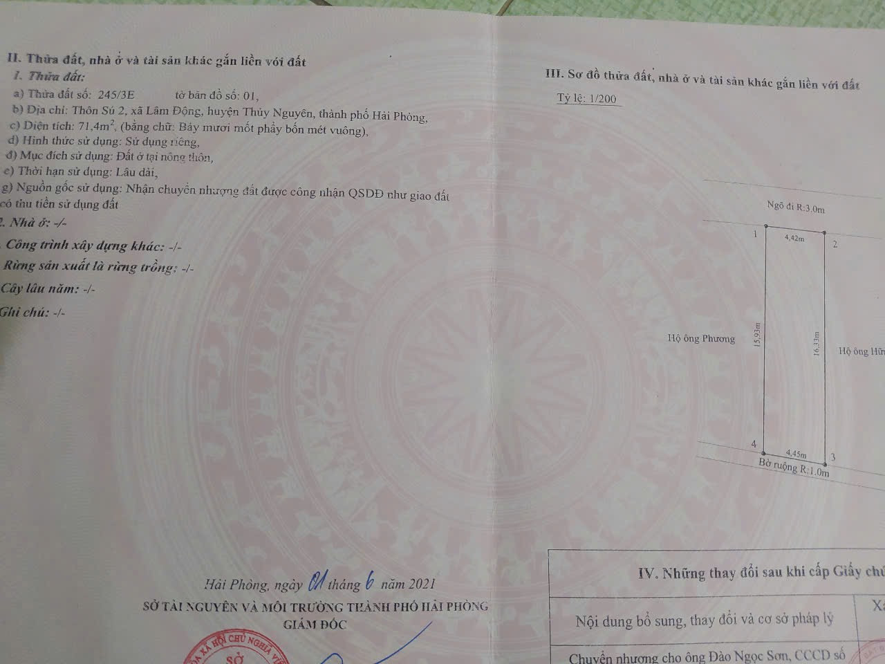 Bán 71.4 m Lâm Động , mặt tiền 4,42m. Gần đường vành đai 2 .l/h :076.231.9990 e Thuý